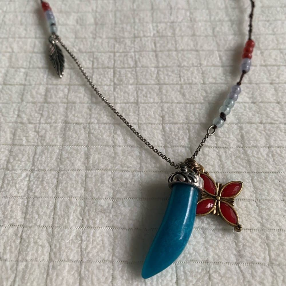 Lucky Brand teal horn necklace